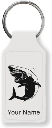 Miniatura 37 de Llavero rectangular, gran tiburón blanco, grabado personalizado incluido, Bambú