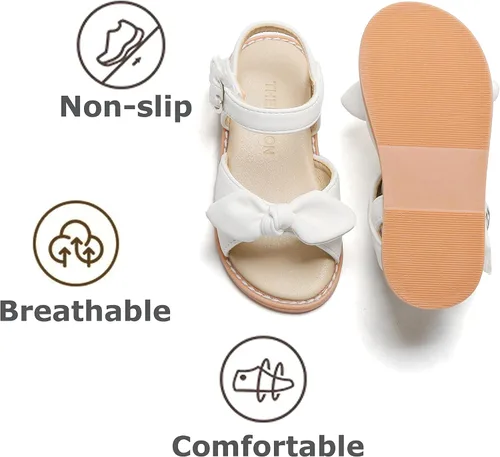 Miniatura 7 de THEE BRON Sandalias para niñas pequeñas, zapatos de vestir para niña de flores, zapatos planos de verano con punta abierta