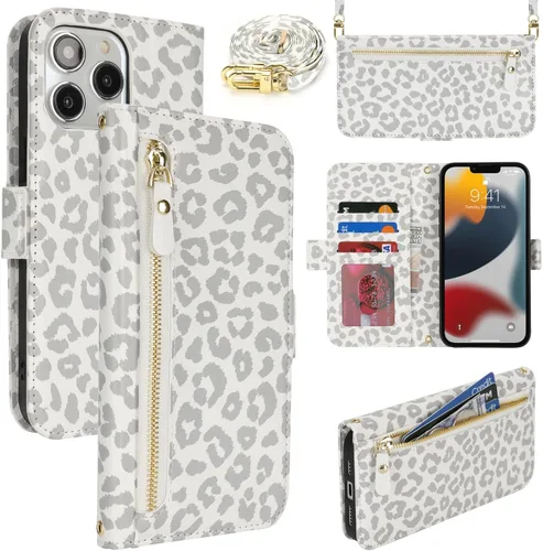 Miniatura 74 de Lipvina Funda tipo cartera para iPhone 12 Pro Max / 13 Pro Max para mujeres, bolsillo con cremallera, funda de teléfono de cuero PU con soporte