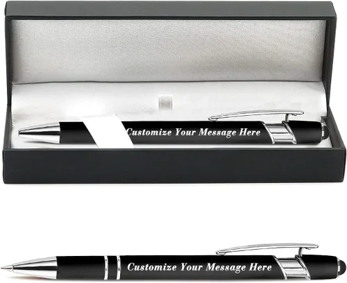 Miniatura 66 de 12 bolígrafos personalizados a granel con grabado sin nombre, bolígrafos personalizados con lápiz capacitivo, logotipo de mensaje de texto grabado