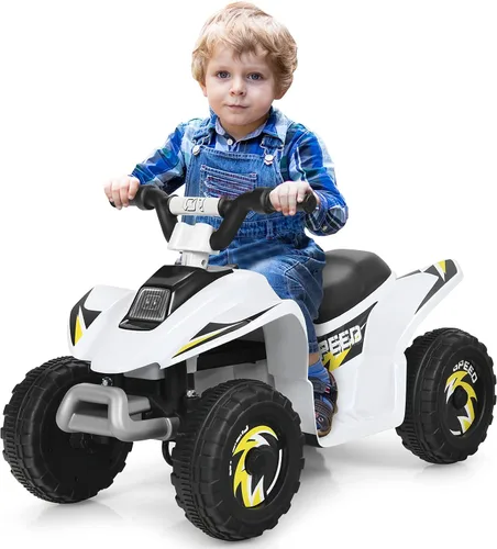 HOMGX - Cuatrimoto para niños, mini cuádruple eléctrico con ruedas antideslizantes, 4 ruedas alimentadas por batería de 6 V para niños con 2 Blanco
