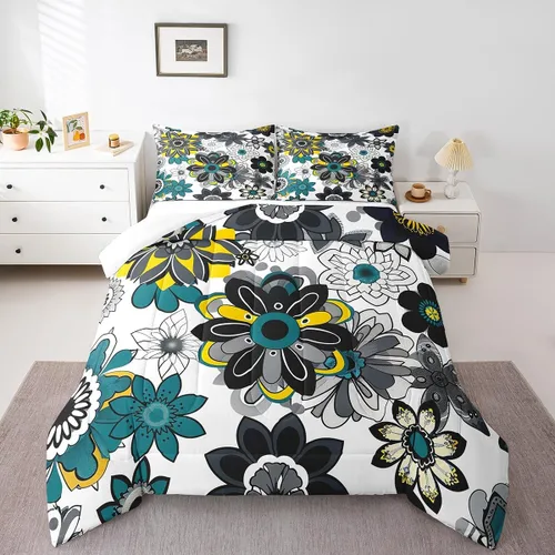 Miniatura 16 de Ropa de cama Groovy para niños, tamaño individual, edredón de flores psicodélicas retro de los años 70, estilo bohemio, exótico, hippie