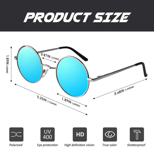 Miniatura 64 de CGID Gafas de sol unisex polarizadas redondas E01 Lennon