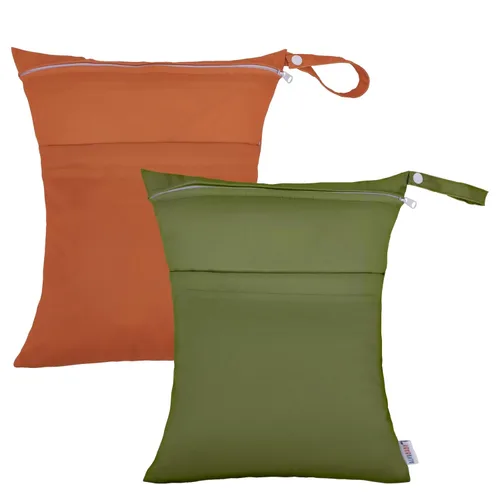 Miniatura 39 de ALVABABY 2 bolsas de pañales de tela para ropa húmeda, reutilizables con dos bolsillos con cremallera, para viajes, playa, piscina, guardería