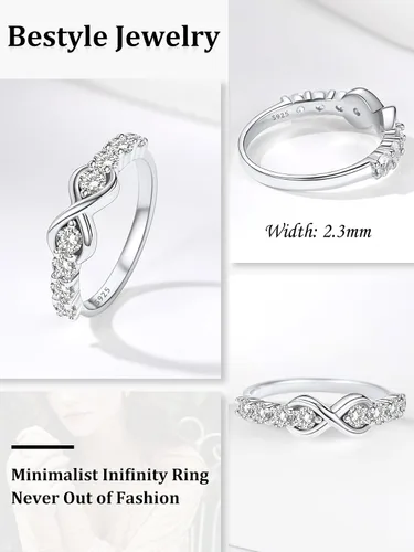 Miniatura 5 de Bestyle Anillos simples de plata de ley S925 con circonita cúbica, bonitos anillos de amistad para mejores amigos, delicados anillos de boda