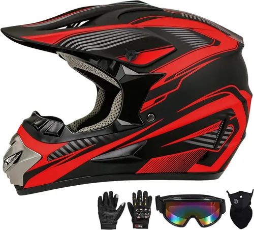 Miniatura 10 de Casco de motocross, ATV para jóvenes y niños, casco de motocicleta todoterreno BMX de 4 ruedas, con certificado DOT, con guantes y máscara de gafas