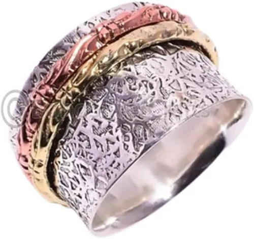 Miniatura 2 de 925 Sterling Silver Spinner Ring for Women, Handmade Wide Band Fidget Ring, Yoga Spinning Statement Jewelry, Unique Promise Gift