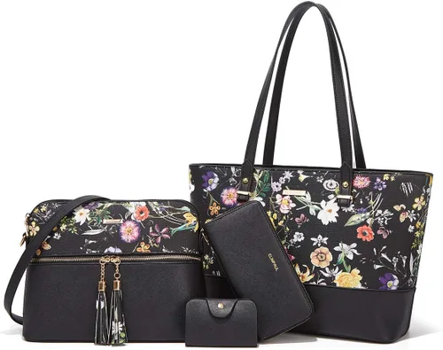 Miniatura 200 de Juego de 4 bolsas modernos para mujer de cuero sintético: bolso tote, bolso de hombro, bolso de mano y cartera.