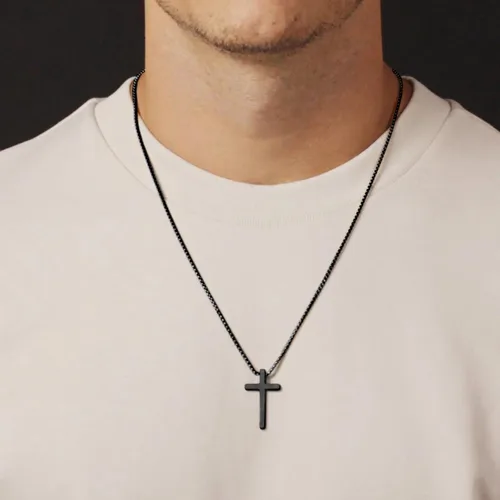 Miniatura 2 de IEFSHINY - Collar con dije de cruz de acero inoxidable para hombre, cadena de 16 a 30pulgadas, dorada, plateada, negra