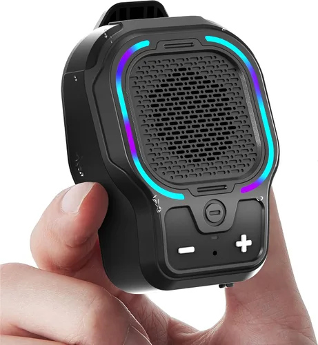 Miniatura 8 de Altavoz Bluetooth portátil, altavoz inalámbrico portátil con clip magnético, mini altavoz de sonido de alta fidelidad con 3 modos de luz, micrófono