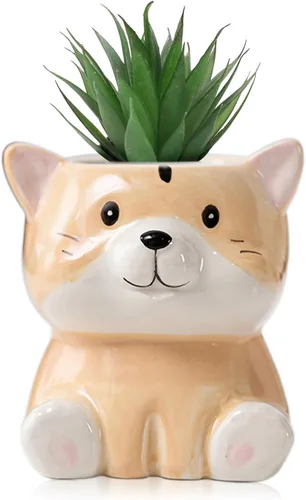 Miniatura 10 de DIYOMR Bonita maceta de animales, mini maceta de cerámica con forma de animal de dibujos animados para suculentas, soporte para plantas de aire