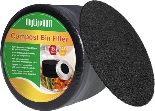 Miniatura 8 de MyLifeUNIT Paquete de 16 filtros de carbón para compost de cocina, filtro de repuesto de cubo de abono (6.7 pulgadas)