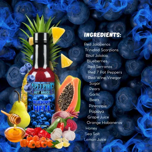 Miniatura 6 de Salsa picante Hellfire Blueberry Hell con pimientos Carolina Reaper, Gourmet, galardonada salsa picante a base de frutas, 5 onzas