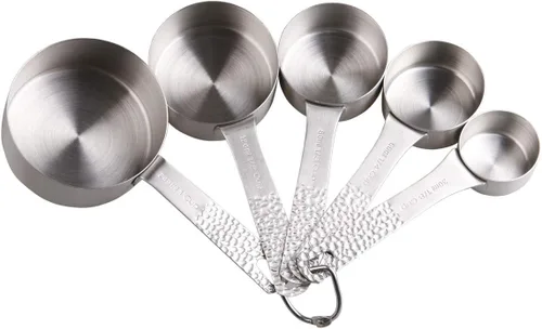 Juego de tazas medidoras de 5 piezas de acero inoxidable 18/8 (304) Material de acero tazas medidoras de servicio pesado Color Plata (Sila-5 tazas+1