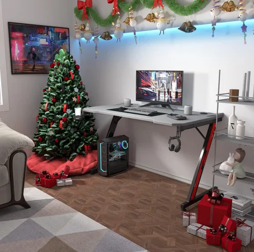 Miniatura 2 de Homall - Escritorio para videojuegos de 44 pulgadas, mesa de juegos en forma de Z, estación de trabajo, escritorio de oficina en casa con superficie