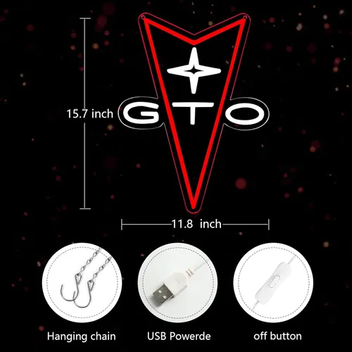 Miniatura 3 de AHlove GTO Letreros de Neón para Autos para Decoración de Pared de Tienda, Letrero de Negocio LED Adecuado para Cueva de Hombre, Dormitorio, Garaje