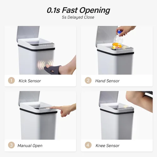 Miniatura 7 de FRESHLIX - Cubo de basura automático para baño de 10 litros, pequeño basurero inteligente delgado de plástico con tapa, sensor de movimiento A-Basic