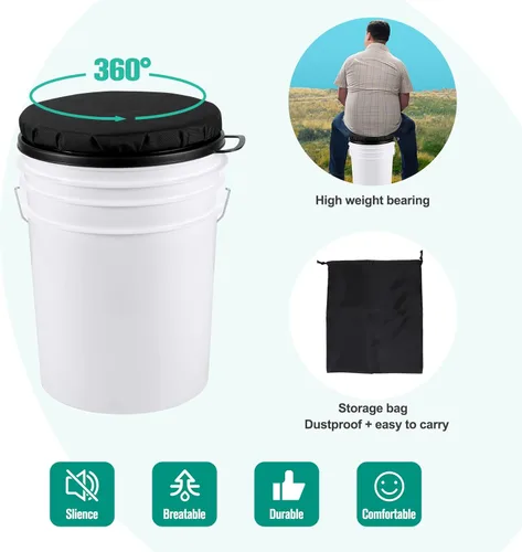 Miniatura 4 de Asiento de cubo de 5 galones, asiento giratorio de 360 grados, tapa de asiento de cubo con funda impermeable para caza de pato paloma, pesca, Rojo
