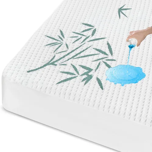 Protector de colchón impermeable de tamaño matrimonial, transpirable y refrescante, estilo sábanas bajeras, bolsillos de 6 a 16 pulgadas de
