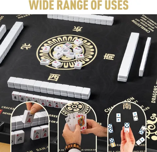 Miniatura 4 de Mahjong Mat 32.4 x 32.4 pulgadas, 0.118 in de grosor de goma antideslizante, tapete de mesa Mahjong con reducción de ruido, impermeable, tapete
