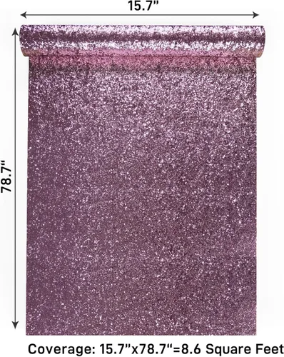 Miniatura 9 de VaryPaper Papel tapiz rosa claro con purpurina gruesa de 15.7 x 78.7 pulgadas, papel de contacto con purpurina rosa para paredes, papel de pared