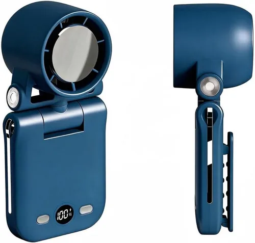 Miniatura 8 de Mini ventilador de mano portátil recargable con clip de mano personal con pantalla LED, funciona con batería de bolsillo, ventilador pequeño Azul