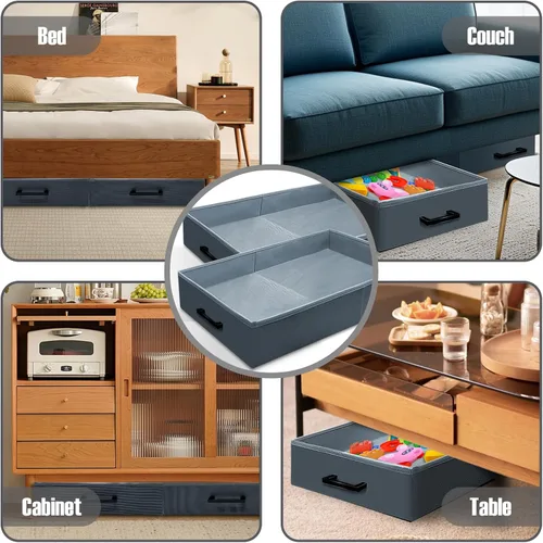 Miniatura 7 de Almacenamiento debajo del sofá, paquete de 2 contenedores debajo de la cama, almacenamiento plegable debajo del sofá mantiene las cosas fuera, caja