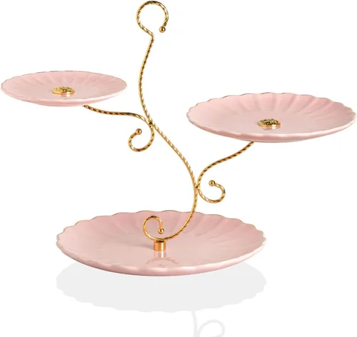 Miniatura 20 de Sweejar Soporte de cerámica para tartas de 3 niveles, soporte para postres, soporte para cupcakes, bandeja para servir pasteles de fiesta de té