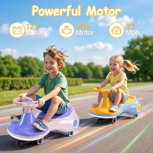 Miniatura 2 de Coche Eléctrico Wiggle para Niños, Batería Recargable de 12V, Scooter Oscilante 2 en 1 con Pedal, 3 Velocidades, Altavoz Musical y Ruedas con Luces
