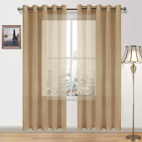 Miniatura 163 de DWCN Cortinas traslúcidas color verde frijol para sala de estar y dormitorio - Cortinas voile con aspecto de lino sintético con ojales en la parte