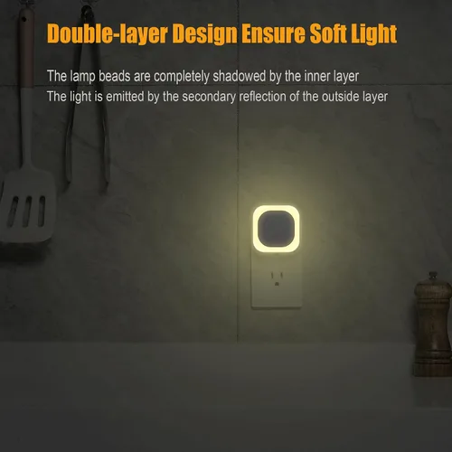 Miniatura 2 de YUNLEX - Pack de 4 luces nocturnas de luz blanca cálida, cuidado suave para los ojos con brillo suave regulable y reflexión indirecta, sensor