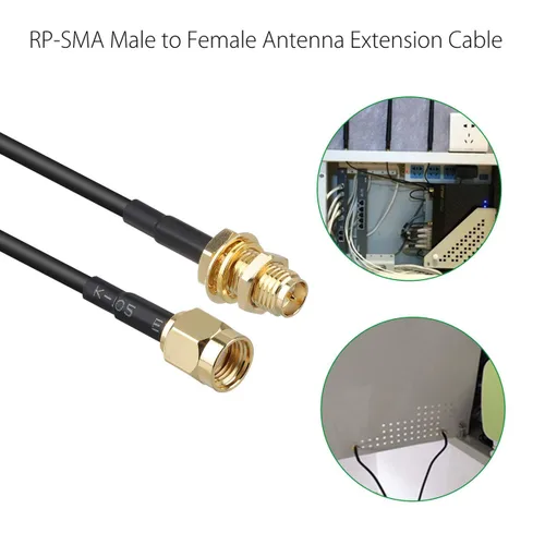 Miniatura 7 de traderplus Paquete de 3 cables de extensión RP-SMA macho a hembra de 10 pies Router WiFi Extensor de antena