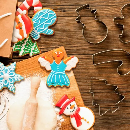 Miniatura 5 de Juego de 9 piezas de cortadores de galletas de Navidad, cortadores de galletas Wmtidene con formas para vacaciones de invierno, de metal incluye
