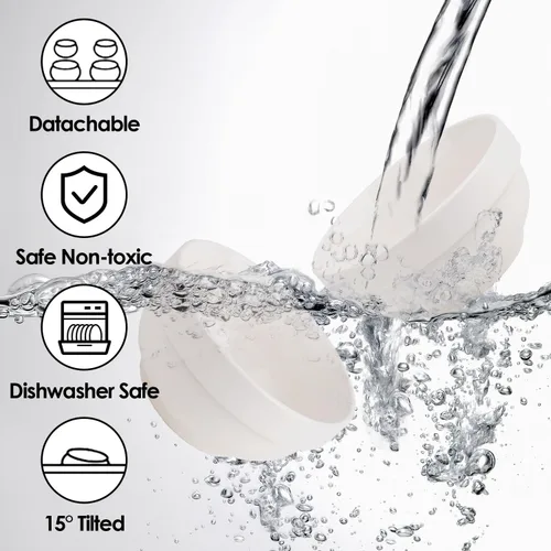 Miniatura 3 de Juego de cuencos de agua para alimentos para gatos, cuencos dobles de cerámica para mascotas con soporte elevado inclinado de 15°, estación
