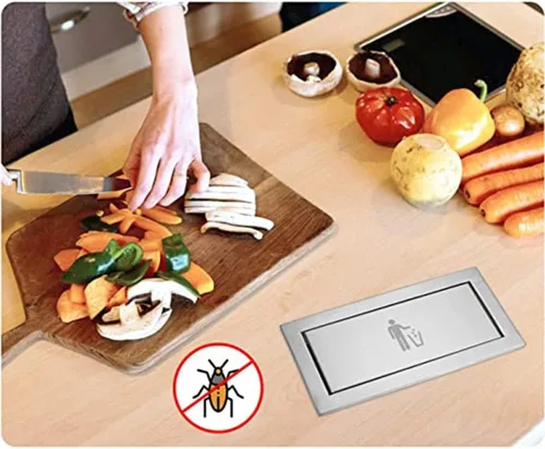 Miniatura 2 de zktoermn Tapa con solapa para encimera, de acero inoxidable integrado, ojal de basura empotrada, tapa de bote de basura empotrada, tapa de canal