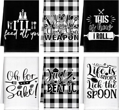 Bencailor Juego de 6 Paños de Cocina de Plátanos Negros y Blancos Decorativos Toallas de Mano para Platos Absorbentes de Secado Rápido Toallas de Té