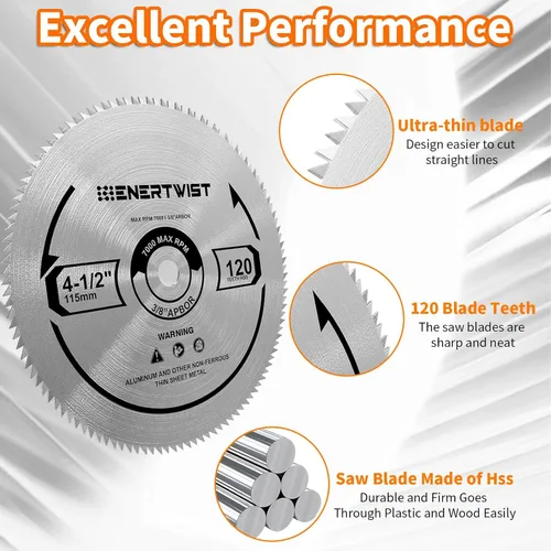 Miniatura 4 de ENERTWIST - Juego de 2 hojas de sierra circular de 4 1/2 pulgadas, 120 dientes, con eje de 3/8 pulgadas (9.5 mm) para corte rápido y suave en madera