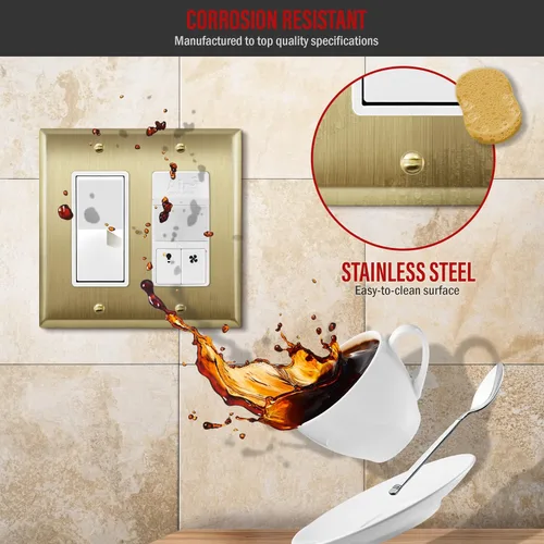 Miniatura 4 de ENERLITES Placa de pared metálica decorativa para receptáculo o interruptor, acero inoxidable 201, resistente a la corrosión, tamaño 2-Gang 4.50" x