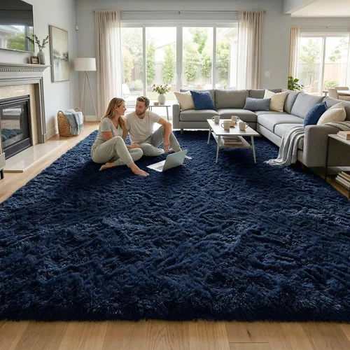 Miniatura 4 de DweIke Alfombras esponjosas de color azul marino para dormitorio, sala de estar, 3 x 5 pies, suave, felpa shaggy, color azul oscuro, para niñas