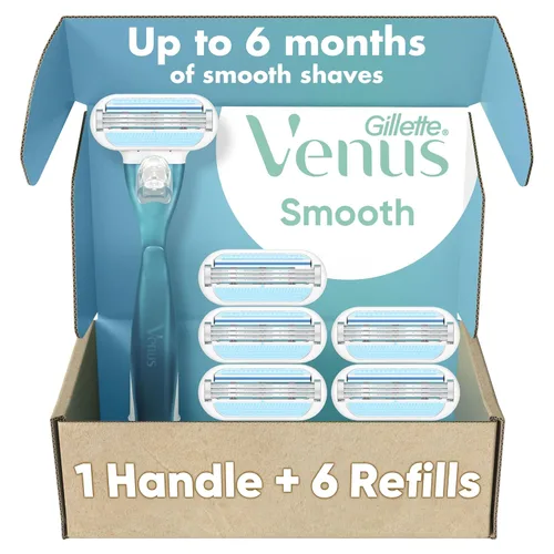 Gillette Venus Mango de afeitar Smooth para mujer + 6 recambios con mango de gel de agarre suave