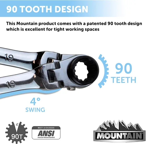 Miniatura 2 de Mountain Llave de trinquete reversible universal de caja doble de 0.512 x 0.591 in; diseño de 90 dientes, largo, flexible, reversible; MTNRM1315