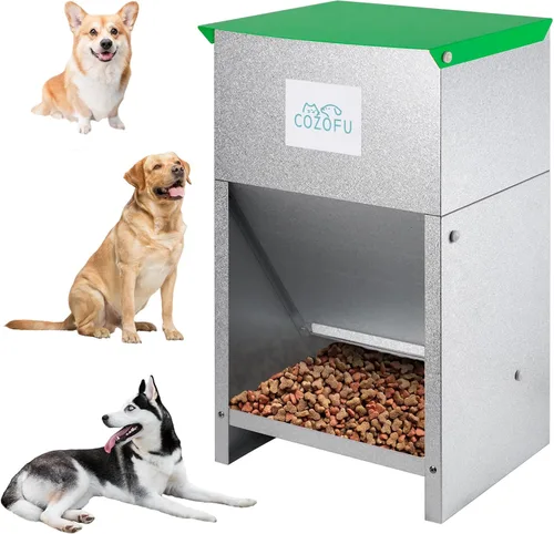 Miniatura 12 de Comedero automático para perros alimentado por gravedad con cuenco de agua, estación de alimentos de acero galvanizado para interiores y exteriores