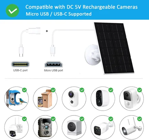 Miniatura 4 de Zivif Panel Solar USB para Cámara de Seguridad, Cargador Solar de 4W para Cámara de Batería Recargable, Resistente al Agua IP66, Montura Ajustable 1
