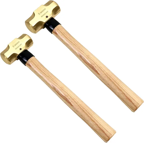 WEDO Juego de martillos de trineo de latón de 2 piezas, 3 lb+5 libras, mango de madera, forjado a presión, resistente a la corrosión, estándar DIN
