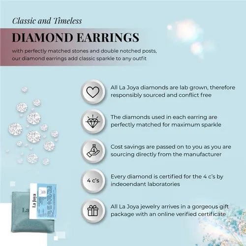 Miniatura 4 de La Joya Aretes de aro de diamantes cultivados en laboratorio para mujer Aros de plata de ley 925 TW de 34-2 CT Aros de diamantes brillantes GH