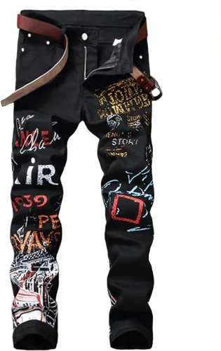 Baylvn - Pantalones de mezclilla entallados y estampados para hombre con corte recto