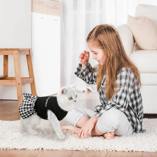 Miniatura 5 de PETCARE Vestido clásico para perros pequeños, vestidos negros a cuadros para perros, suave y lindo vestido de verano para cachorros, camisa Shih Tzu