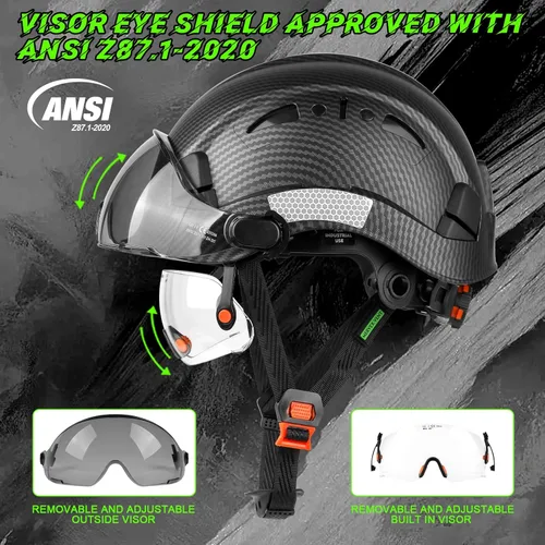 Miniatura 3 de GREEN DEVIL Casco de seguridad con visera tintada y transparente con ventilación Casco de construcción ABS Cascos de construcción para hombres Negro