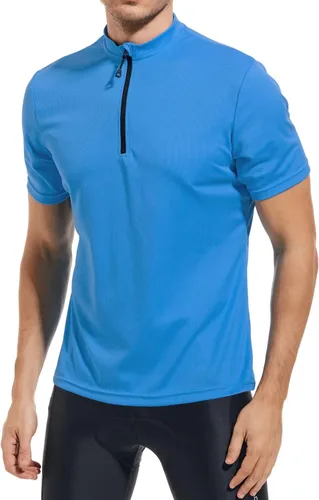 qualidyne Camiseta de ciclismo para hombre, manga corta, media cremallera, con bolsillo trasero con cremallera
