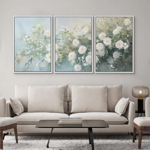 Miniatura 62 de SIGNWIN Impresión en Lienzo Enmarcado Arte de Pared Rosa Blanca Suave Floral Flores Delicadas en Floración Ilustraciones Modernas Bohemias Escénicas